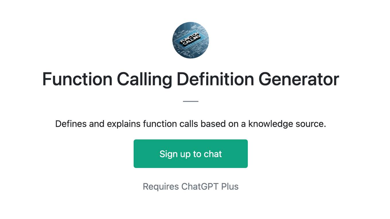 Function Calling Definition Generator Screenshot