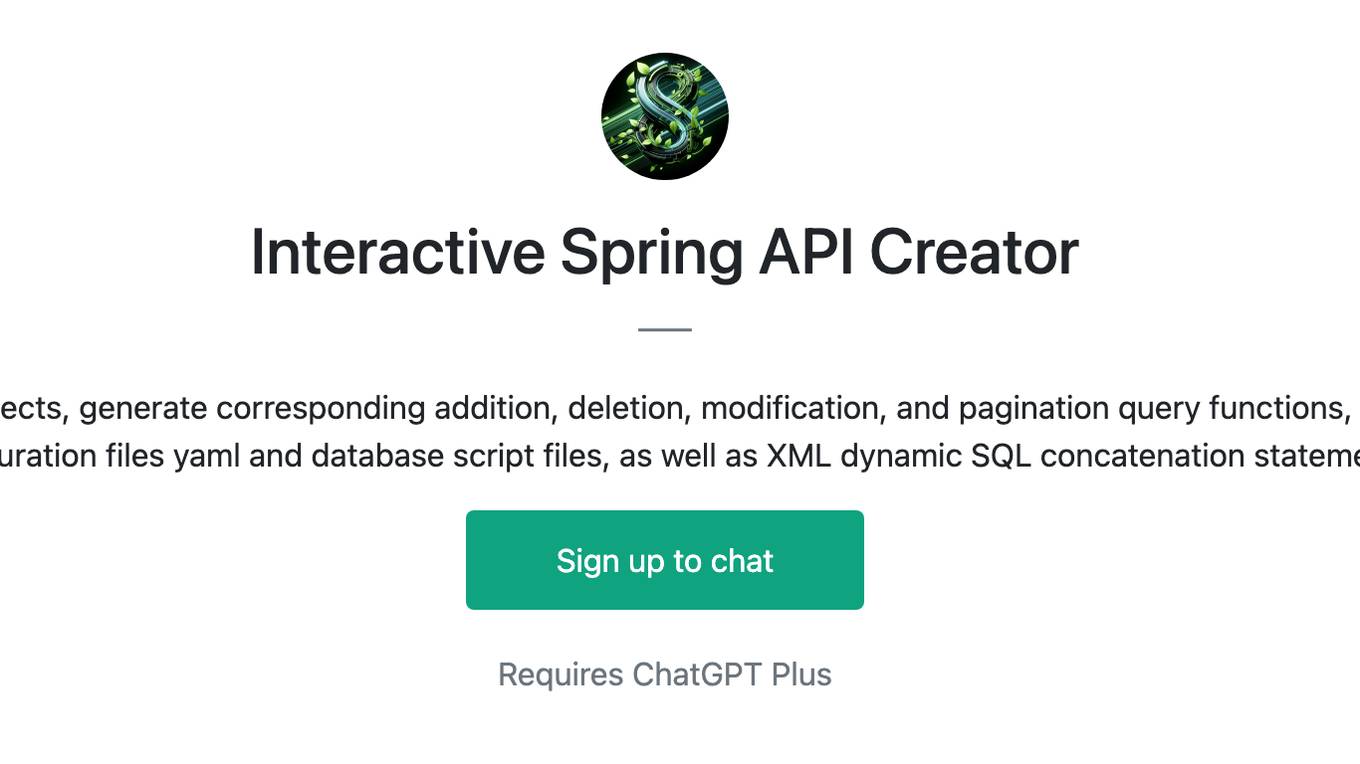 Interactive Spring API Creator Screenshot