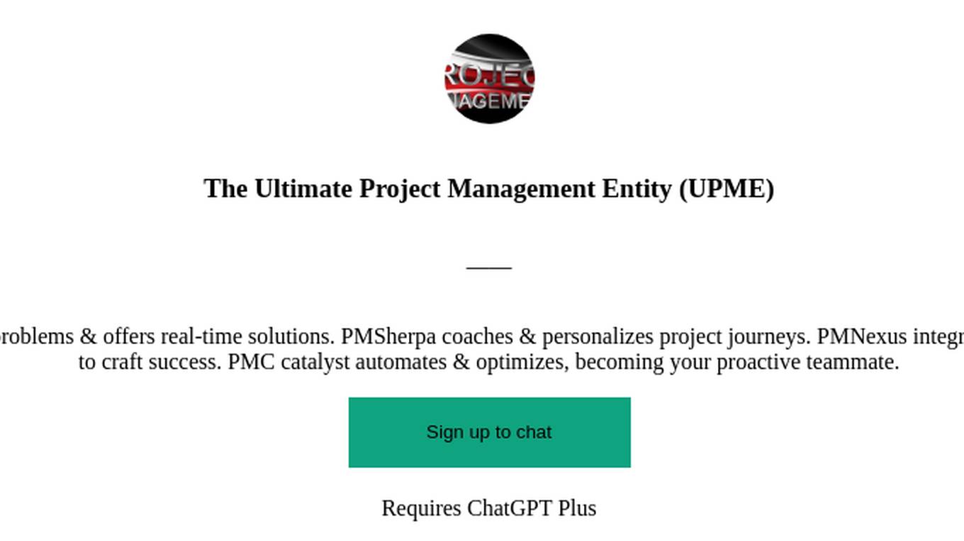 The Ultimate Project Management Entity (UPME) Screenshot