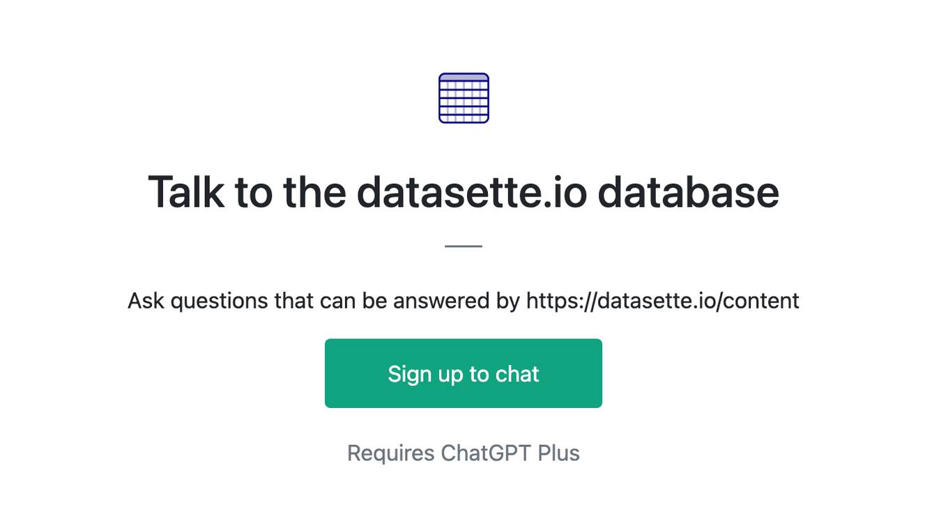 Talk to the datasette.io database Screenshot