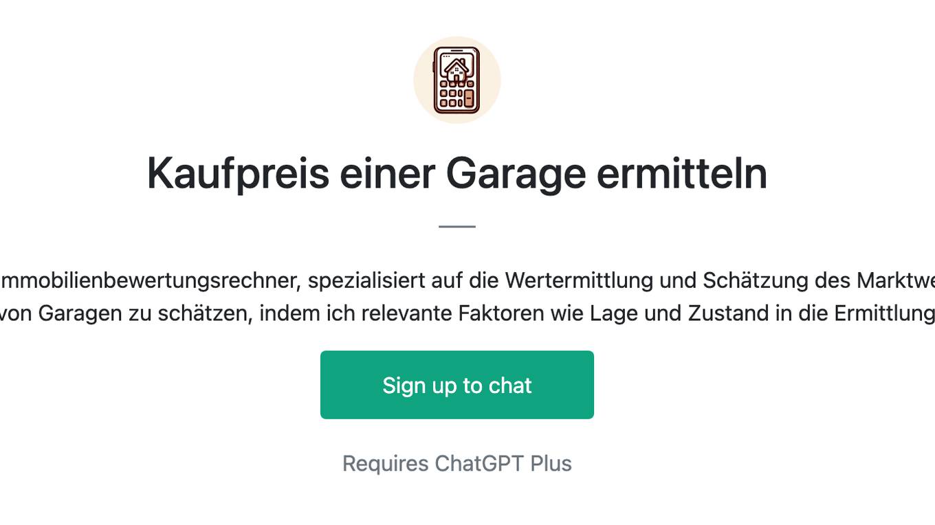 Kaufpreis einer Garage ermitteln Screenshot