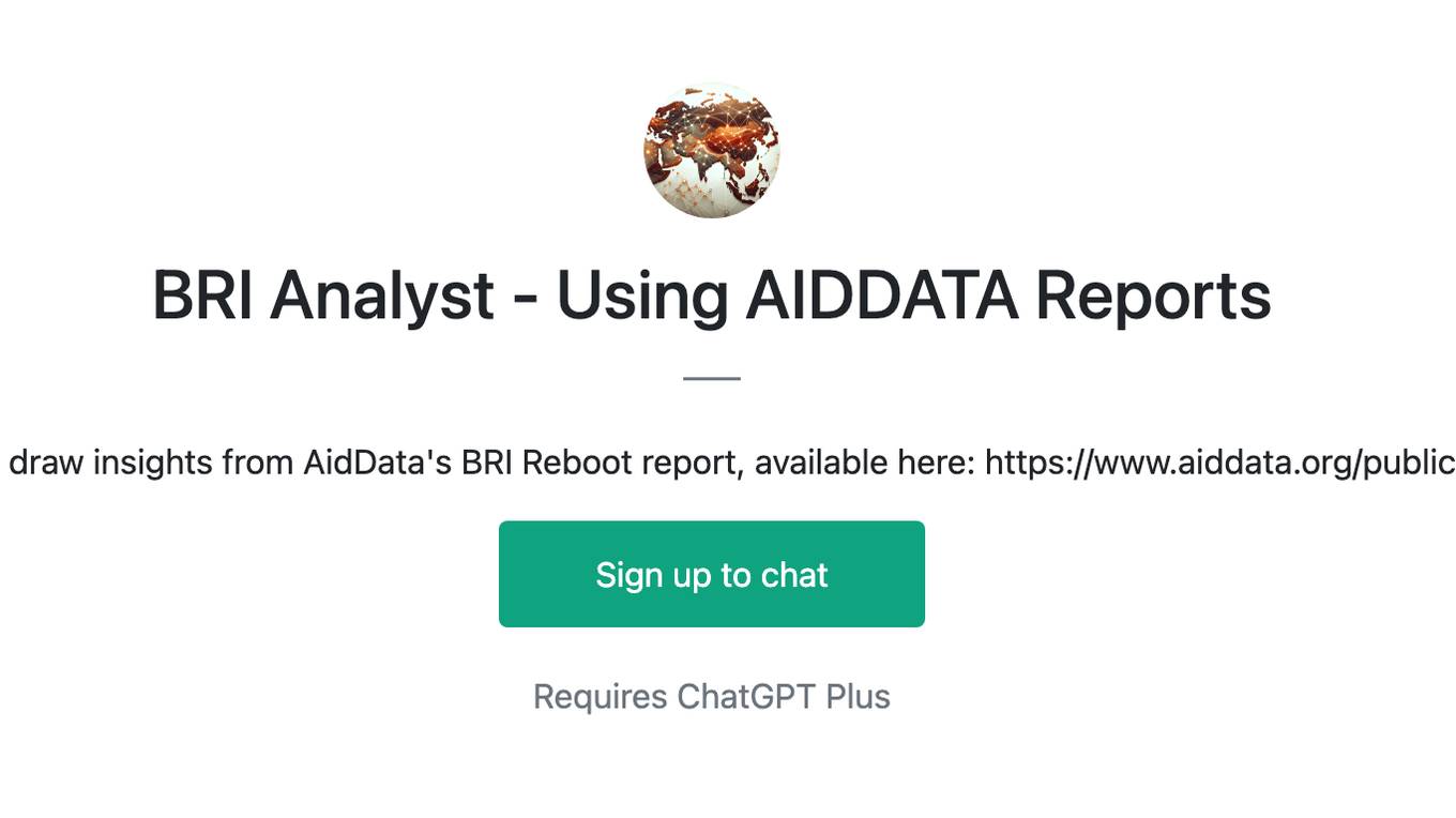 BRI Analyst - Using AIDDATA Reports Screenshot