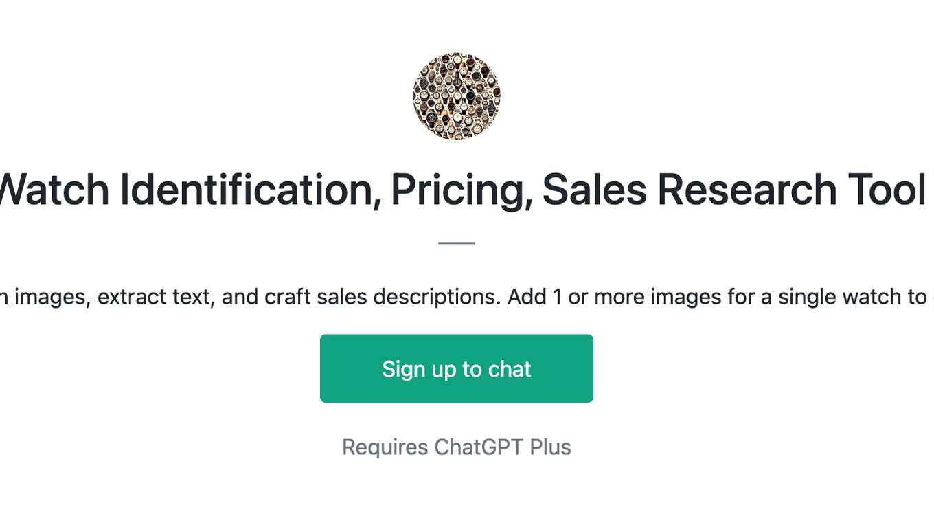 Watch Identification, Pricing, Sales Research Tool Screenshot