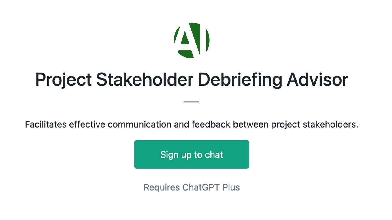 Project Stakeholder Debriefing Advisor Screenshot