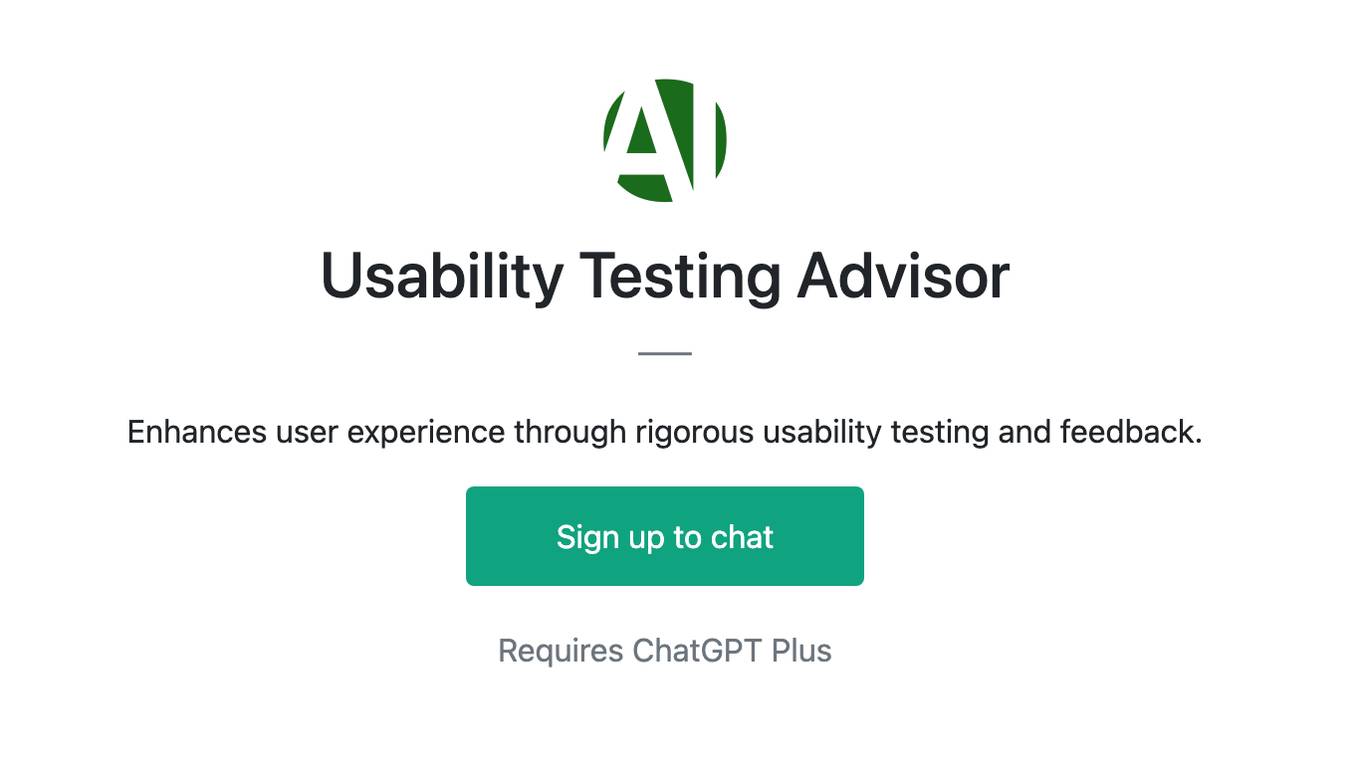 Usability Testing Advisor Screenshot