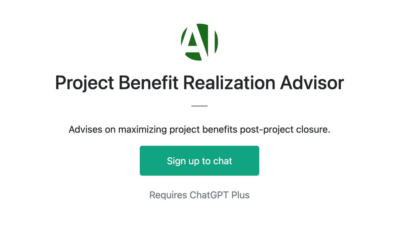 Project Benefit Realization Advisor Screenshot