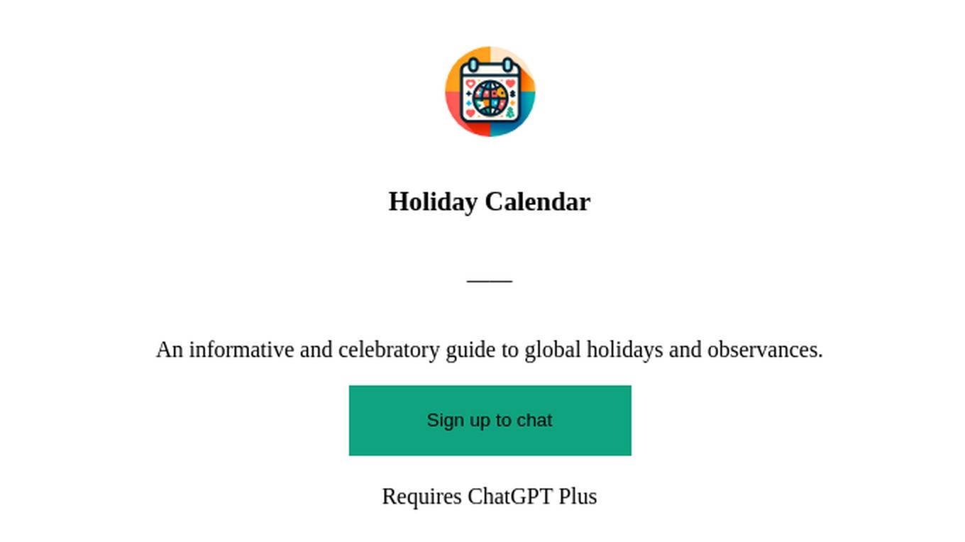 Holiday Calendar Screenshot