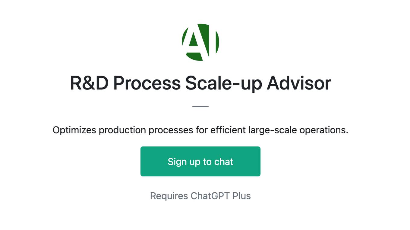 R&D Process Scale-up Advisor Screenshot