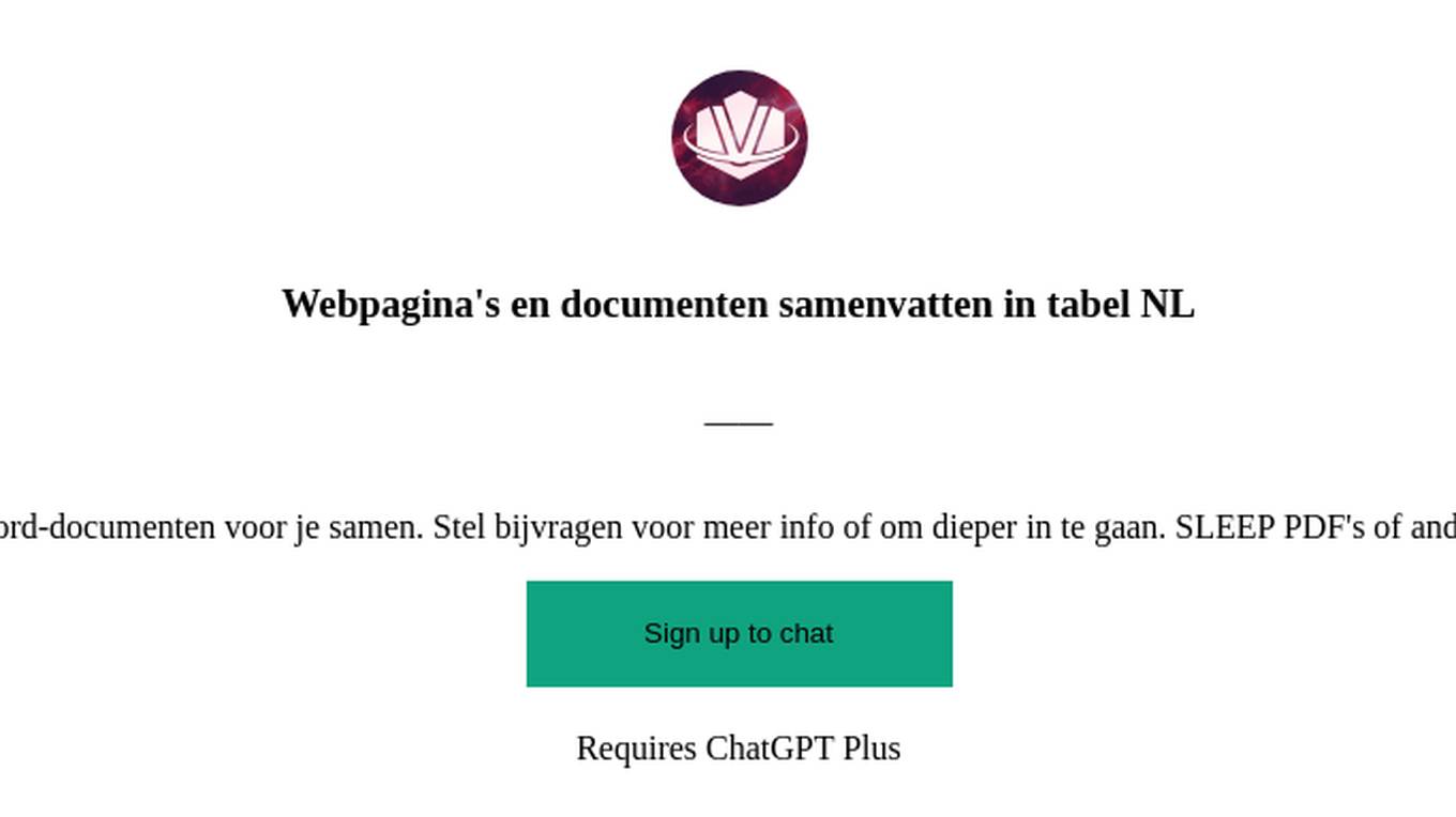 Webpagina's en documenten samenvatten in tabel NL Screenshot