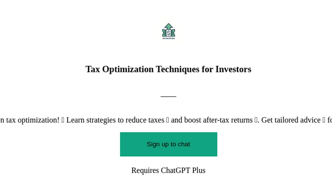 Tax Optimization Techniques for Investors Screenshot