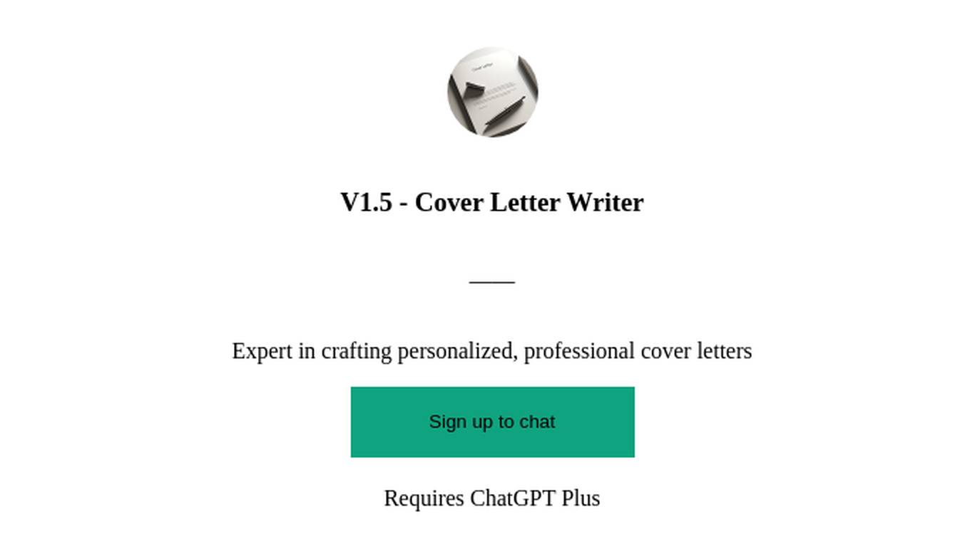 V1.5 - Cover Letter Writer Screenshot